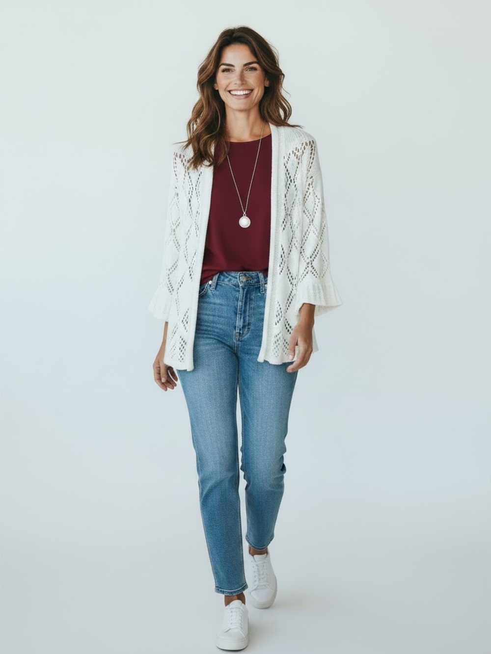 Anthropologie Cream Diamond Crochet Sweater Cardigan Medium Large